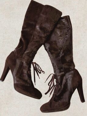Promod Brown Lace-Up High Heel Knee Boots